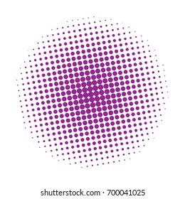 Halftone circles, halftone dots pattern, vector. Purple dots on white background. Monochrome half-tone. Circle halftone Dots, Purple Dotwork Engraving Pattern, Fine Radial Gradient For Your Design.