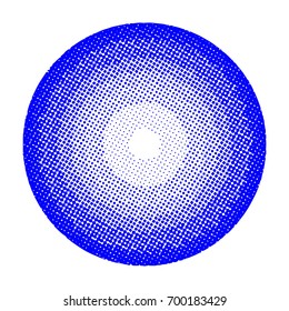 Halftone circles, halftone dots pattern, vector. Blue dots on white background. Monochrome half-tone. Circle halftone Dots, Blue Dotwork Engraving Pattern, Fine Radial Gradient For Your Design.