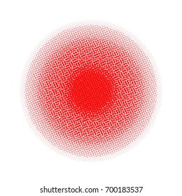 Halftone circles, halftone dots pattern, vector. Red dots on white background. Monochrome half-tone. Circle halftone Dots, Red Dotwork Engraving Pattern, Fine Radial Gradient For Your Design.