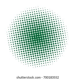 Halftone circles, halftone dots pattern, vector. Green dots on white background. Monochrome half-tone. Circle halftone Dots, Green Dotwork Engraving Pattern, Fine Radial Gradient For Your Design.