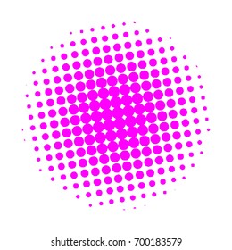 Halftone circles, halftone dots pattern, vector. Pink dots on white background. Monochrome half-tone. Circle halftone Dots, Pink Dotwork Engraving Pattern, Fine Radial Gradient For Your Design.
