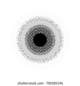 Halftone circles, halftone dots pattern, vector. Black dots on white background. Monochrome half-tone. Circle halftone Dots, Black Dotwork Engraving Pattern, Fine Radial Gradient For Your Design.