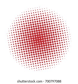 Halftone circles, halftone dots pattern, vector. Red dots on white background. Monochrome half-tone. Circle halftone Dots, Red Dotwork Engraving Pattern, Fine Radial Gradient For Your Design.
