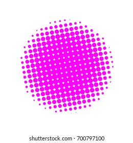 Halftone circles, halftone dots pattern, vector. Pink dots on white background. Monochrome half-tone. Circle halftone Dots, Pink Dotwork Engraving Pattern, Fine Radial Gradient For Your Design.