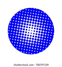 Halftone circles, halftone dots pattern, vector. Blue dots on white background. Monochrome half-tone. Circle halftone Dots, Blue Dotwork Engraving Pattern, Fine Radial Gradient For Your Design.