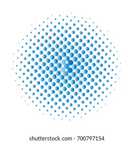 Halftone circles, halftone dots pattern, vector. Blue dots on white background. Monochrome half-tone. Circle halftone Dots, Blue Dotwork Engraving Pattern, Fine Radial Gradient For Your Design.