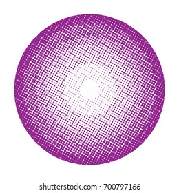 Halftone circles, halftone dots pattern, vector. Purple dots on white background. Monochrome half-tone. Circle halftone Dots, Purple Dotwork Engraving Pattern, Fine Radial Gradient For Your Design.