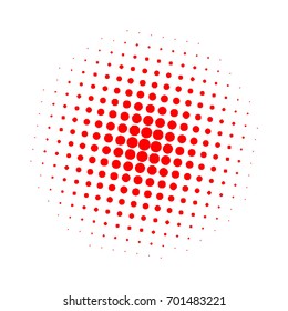 Halftone circles, halftone dots pattern, vector. Red dots on white background. Monochrome half-tone. Circle halftone Dots, Red Dotwork Engraving Pattern, Fine Radial Gradient For Your Design.