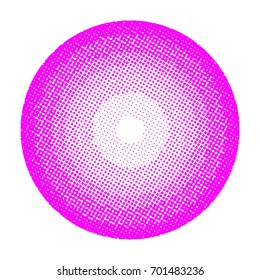 Halftone circles, halftone dots pattern, vector. Pink dots on white background. Monochrome half-tone. Circle halftone Dots, Pink Dotwork Engraving Pattern, Fine Radial Gradient For Your Design.