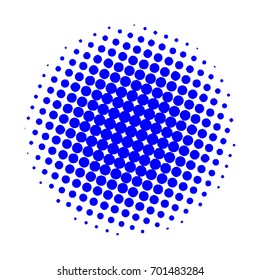 Halftone circles, halftone dots pattern, vector. Blue dots on white background. Monochrome half-tone. Circle halftone Dots, Blue Dotwork Engraving Pattern, Fine Radial Gradient For Your Design.