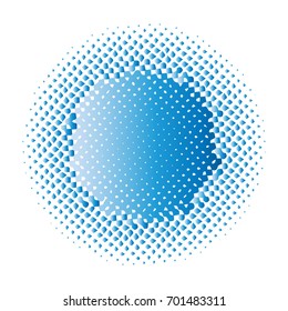 Halftone circles, halftone dots pattern, vector. Blue dots on white background. Monochrome half-tone. Circle halftone Dots, Blue Dotwork Engraving Pattern, Fine Radial Gradient For Your Design.