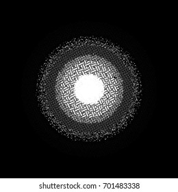 Halftone circles, halftone dots pattern, vector. Black dots on white background. Monochrome half-tone. Circle halftone Dots, Black Dotwork Engraving Pattern, Fine Radial Gradient For Your Design.