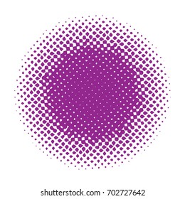 Halftone circles, halftone dots pattern, vector. Purple dots on white background. Monochrome half-tone. Circle halftone Dots, Purple Dotwork Engraving Pattern, Fine Radial Gradient For Your Design.