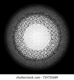Halftone circles, halftone dots pattern, vector. White dots on black background. Monochrome half-tone. Fine Radial Gradient For Your Design.