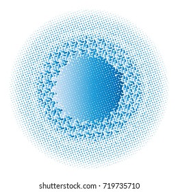 Halftone circles, halftone dots pattern, vector. Blue dots on white background. Monochrome half-tone. Fine Radial Gradient For Your Design.