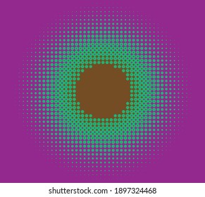 Los círculos de semitonos, puntos y elementos especkles. Arte vectorial abstracto de estímulo, puntillista y puntillismo