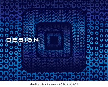 Halftone circles frame dark blue digital technology banner gradient web background. Trendy modern futuristic graphics, suitable for banners, brochures, business, flyers, posters, websites, etc.