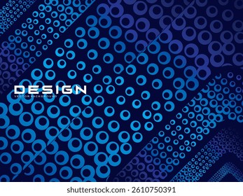 Halftone circles frame dark blue digital technology banner gradient web background. Trendy modern futuristic graphics, suitable for banners, brochures, business, flyers, posters, websites, etc.