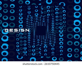 Halftone circles frame dark blue digital technology banner gradient web background. Trendy modern futuristic graphics, suitable for banners, brochures, business, flyers, posters, websites, etc.