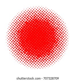 Halftone circles, Red dots on white background. Monochrome half-tone. Circle halftone Dots, Red Dotwork Engraving Pattern, Fine Radial Gradient For Your Design.