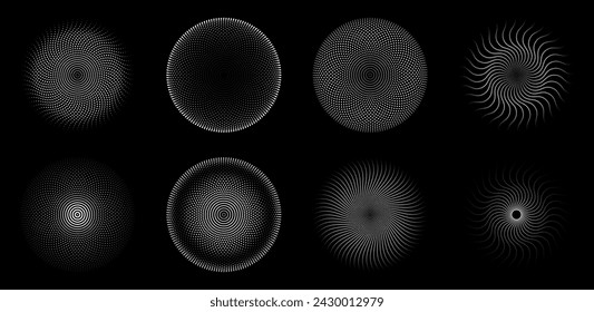 Halftone circles. Round otted frames set. Geometric dots gradient and pop art texture.