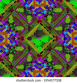 Halftone circles seamless pattern. Colorful vector half tone background. Polka dots ornaments. Repeat mosaic backdrop. Modern ornamental textured design with geometric abstract shapes, circles. 