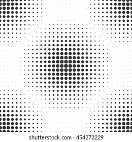 Halftone circles. Seamless vector background. Spots of different sizes forming repeating patterns. Imitation of raster printing. Dark circles on light background. Abstract dotted texture.