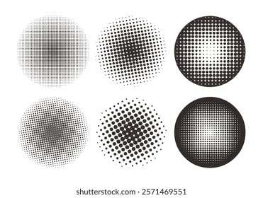 Halftone circles set, halftone dot pattern vector background. eps template