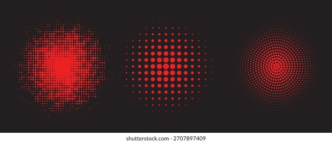 Círculos de semitonos establecidos. Transición de forma redonda de duotono. Elementos de diseño modernos para el icono, emblema, logotipo, borde, marco, patrón, telón de fondo, Fondo de pantalla. Fondo geométrico Abstractas, Ilustración vectorial.