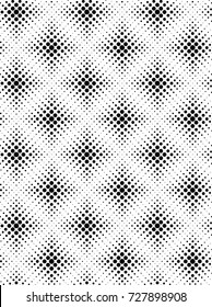 HALFTONE CIRCLES IN SQUARE. GEOMETRIC DOTTED SEAMLESS VECTOR PATTERN. MODERN MONOCHROME BACKGROUND