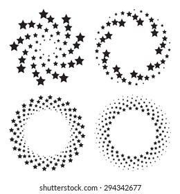 Halftone circles of stars, twisted spiral. Design elements. Vector illustration