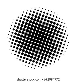 Halftone circles, vector halftone dots pattern. Black dots on white background. Monochrome half-tone.