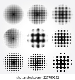 Halftone circles vector set.