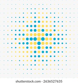 Halftone circular abstract background pattern with yellow and blue color, vector illustration