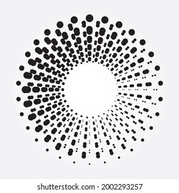 Halftone circular backdrop, object, pattern, texture. Circle dots isolated on the white background. Vector design element for various purposes.