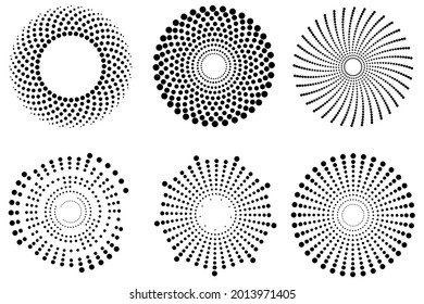 Halftone circular. black circles of dots. Abstract geometric ornament. Vector illustration.