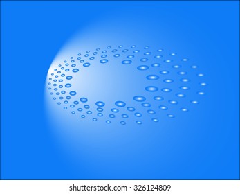 Halftone circular blue dots abstract logo design vector illustration on a radial background