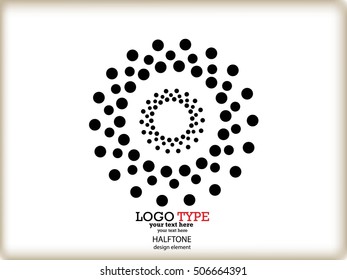 Halftone circular color dots abstract logo design vector illustration background