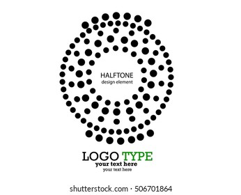 Halftone circular color dots abstract logo design vector illustration background