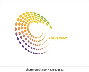Halftone circular colorful dots abstract logo design vector illustration on a white background