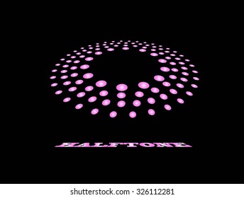 Halftone circular colorful radial dots abstract logo design vector illustration on a black background 