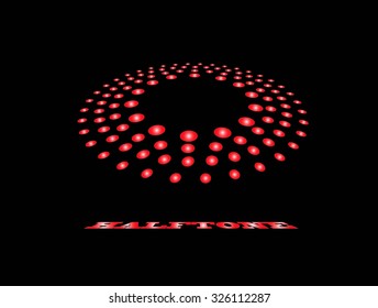 Halftone circular colorful radial dots abstract logo design vector illustration on a black background 