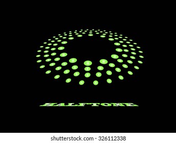Halftone circular colorful radial dots abstract logo design vector illustration on a black background 