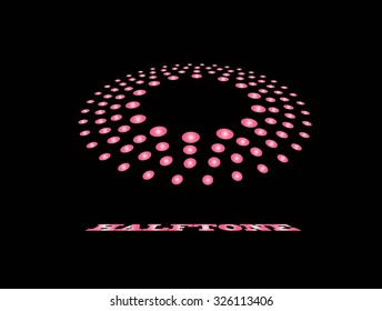 Halftone circular colorful radial dots abstract logo design vector illustration on a black background