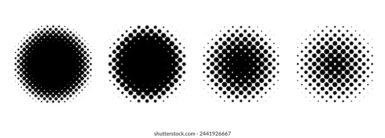 Halftone circular design elements set (monochrome)