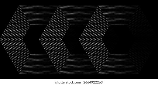 Halftone circular dot frame. Isolated circle dot texture on black background. Dotted spray texture. Black and white spiral circle sound wave logo abstract design element.