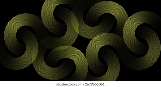 Halftone circular dot frame. Isolated circle dot texture on yellow background. Dotted spray texture. Black and yellow spiral circle sound wave logo abstract design element, Vector Illustration.