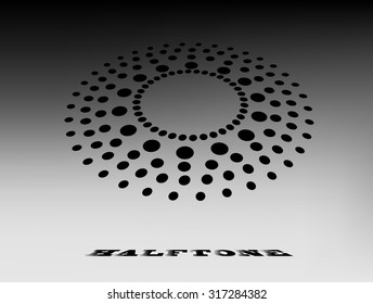 Halftone circular dots abstract logo design vector illustration the shades of gray background