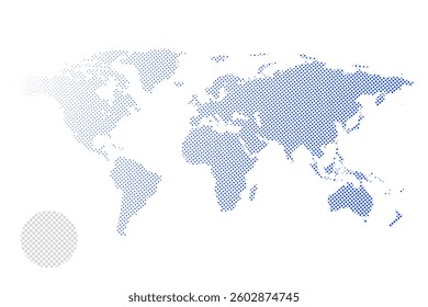 Halftone Circular Dotted Blue World Map Vector Illustration on Transparent Background - Powered by Shutterstock - Get 15% off with code: PIKWIZARD15