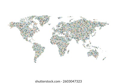 Halftone Circular Dotted Colorful World Map Vector Art on Transparent Background